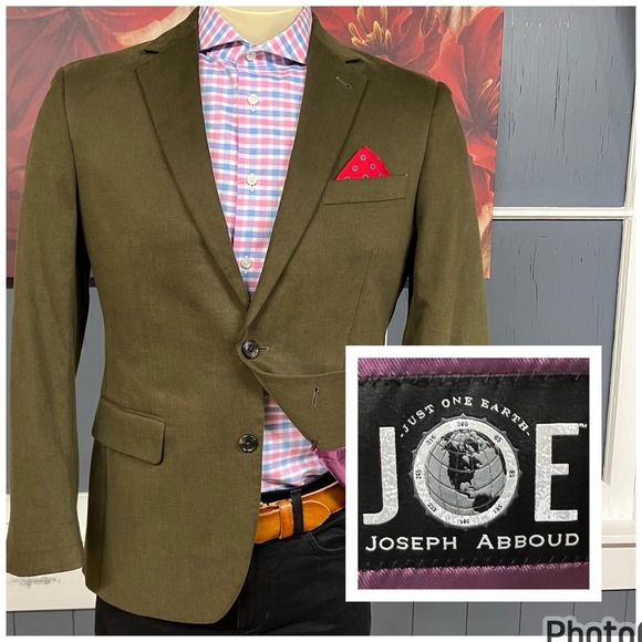 Joseph Abboud Custom Blazer Men 40S Short Slim Fit Olive Green Soft Touch Cotton - Picture 1 of 12